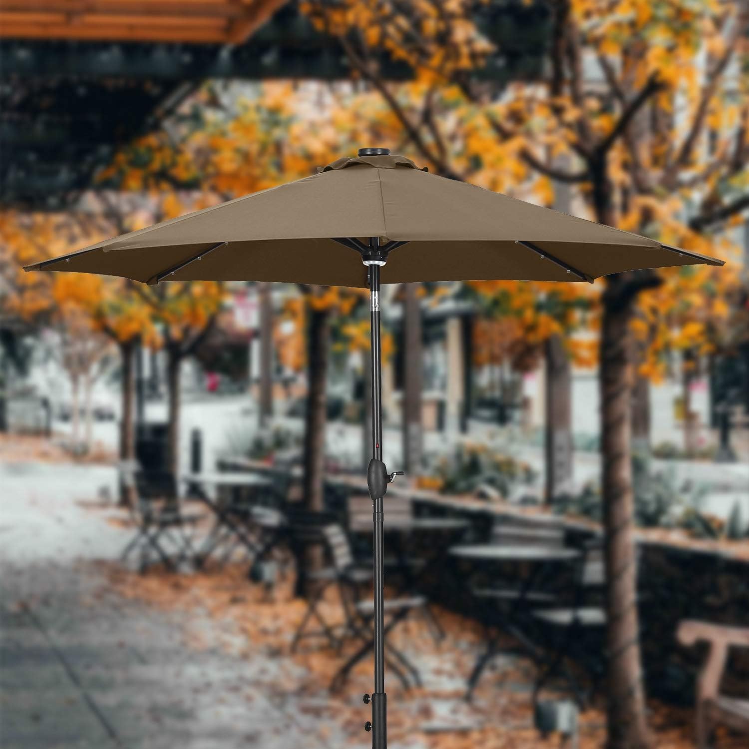 GDY 10Ft Patio Umbrella Solar Powered 40 LED Lighted Aluminum Outdoor Table Market Umbrella with Tilt and Crank