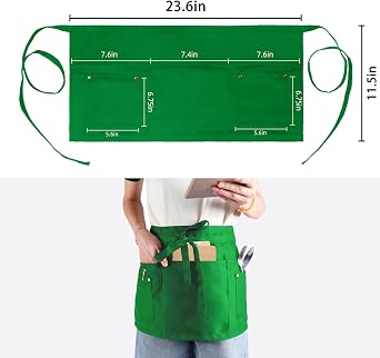 MIKI WELL Waitress Apron with 5 Pockets - Heavy Duty Waist Apron Short Half Work Aprons for Waitress Waiter Women Men Chef