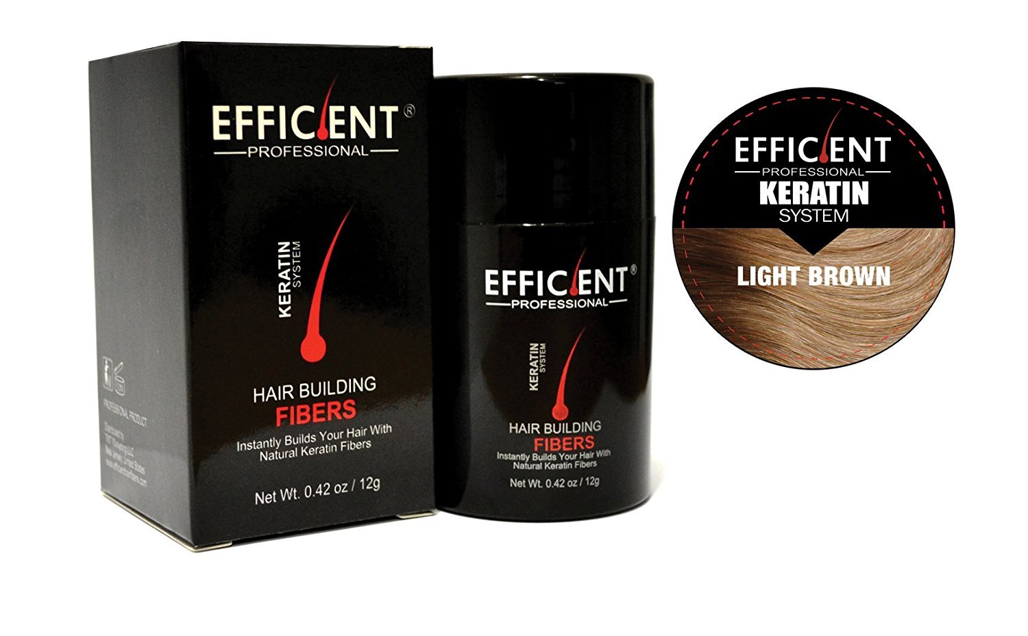 EFFICIENT Keratin Hair Building Fibers, Hair Loss Concealer Net Wt. 12gm / 0.42 oz (Light Brown)
