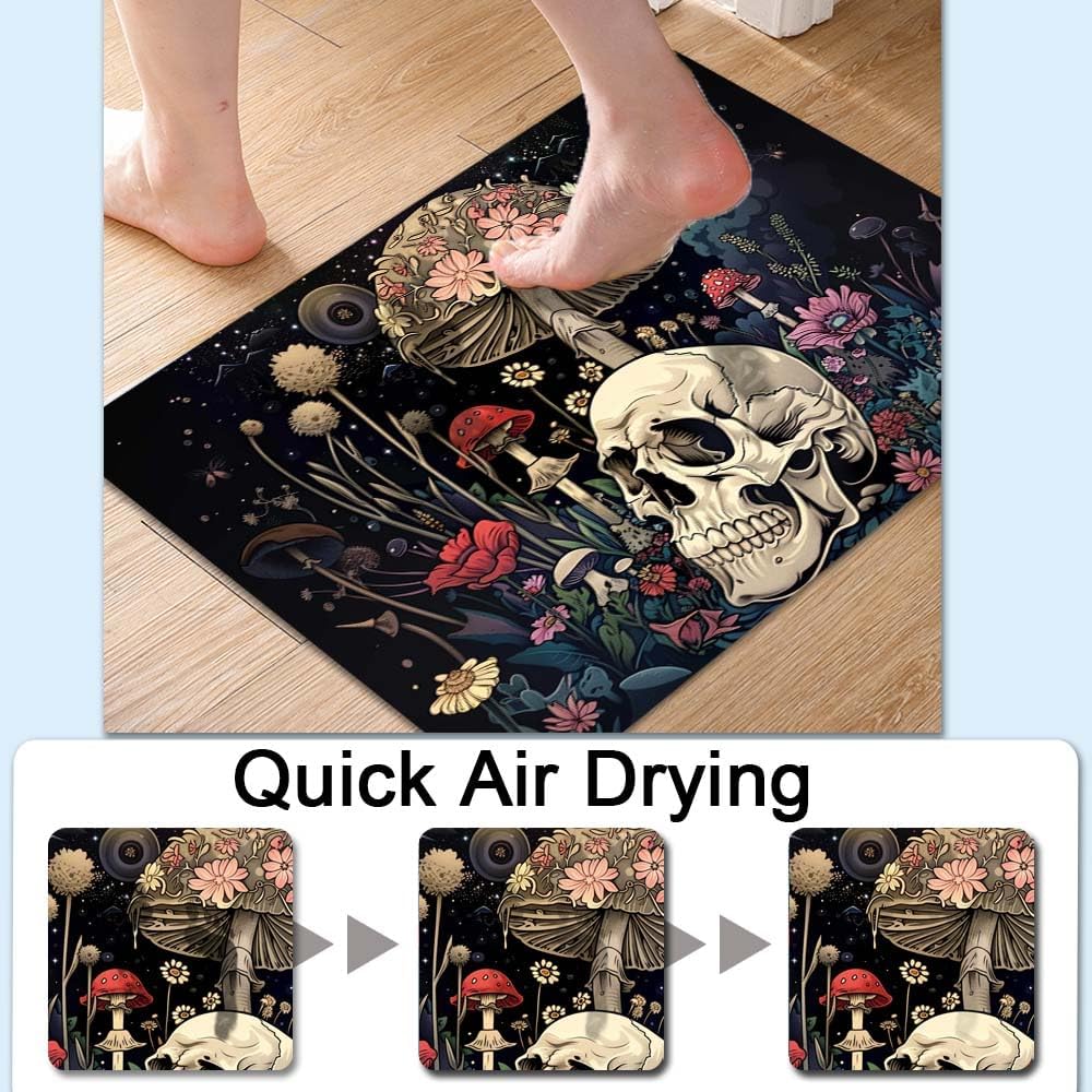 Bath Mat-Bathroom Rug，A Skull and Mushroom-Absorbent Non Slip Quick Dry Stain Resistant Easy to Clean Care Shower Rug for Bathtub Shower Room 16×24Inch (40 * 60cm)