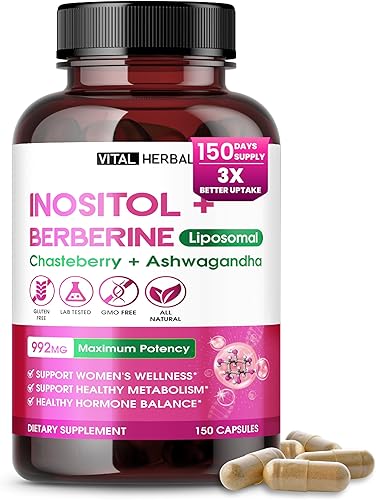 Inositol liposomal con berberina, chasteberry y ashwagandha - Apoya el bienestar de las mujeres, el equilibrio hormonal y el metabolismo - 150