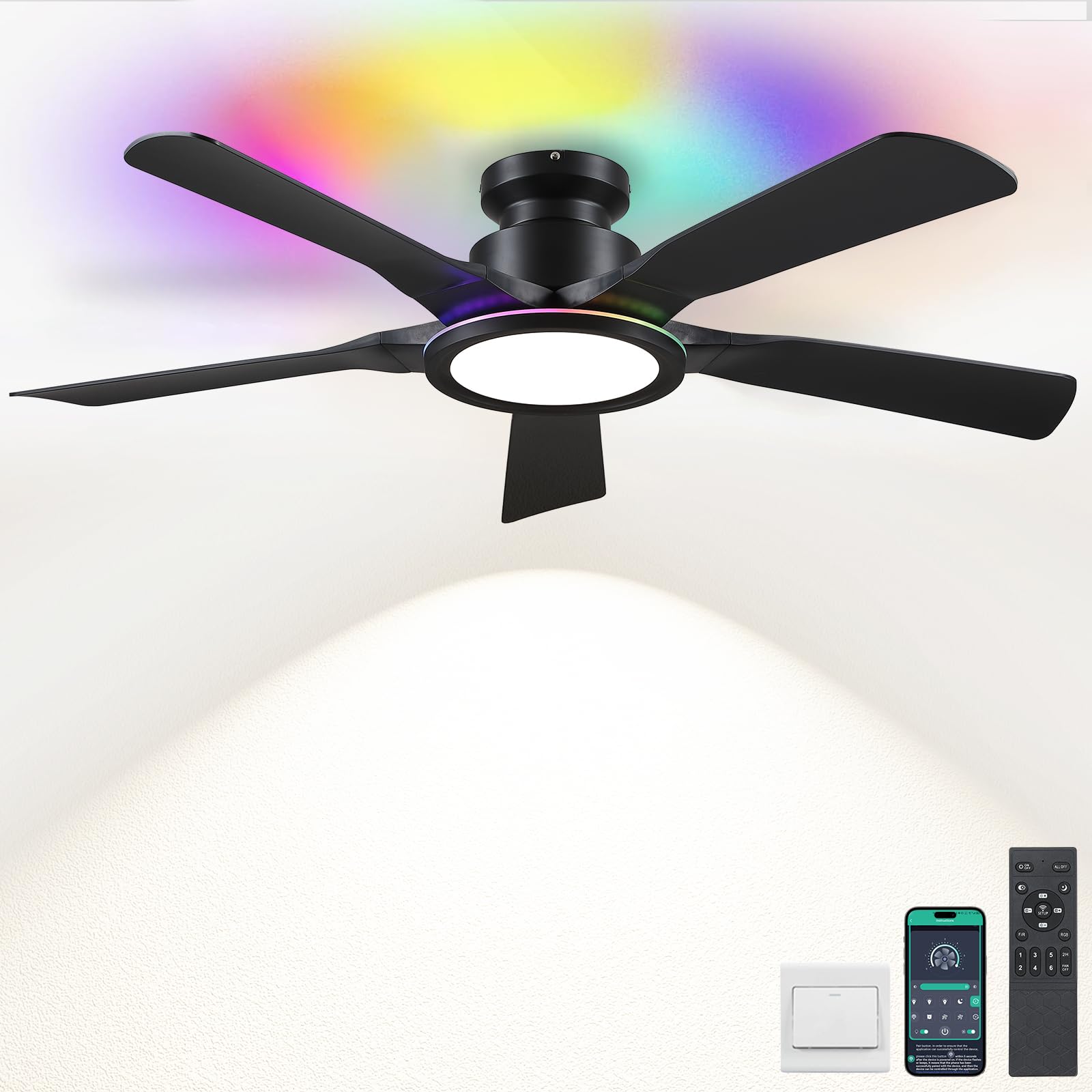 Photo 1 of Wiviniya 52" RGB Ceiling Fan with Light - Black