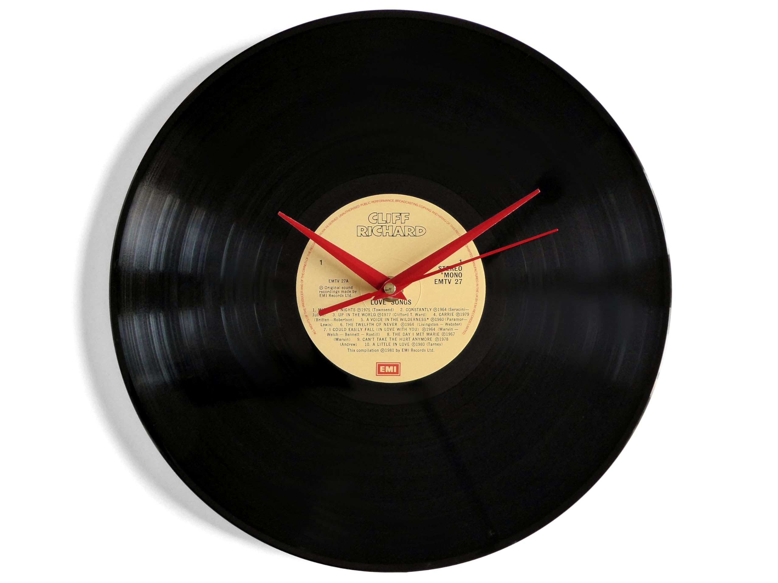 Cliff Richard "Love Songs" 12" Vinyl Record Wall Clock