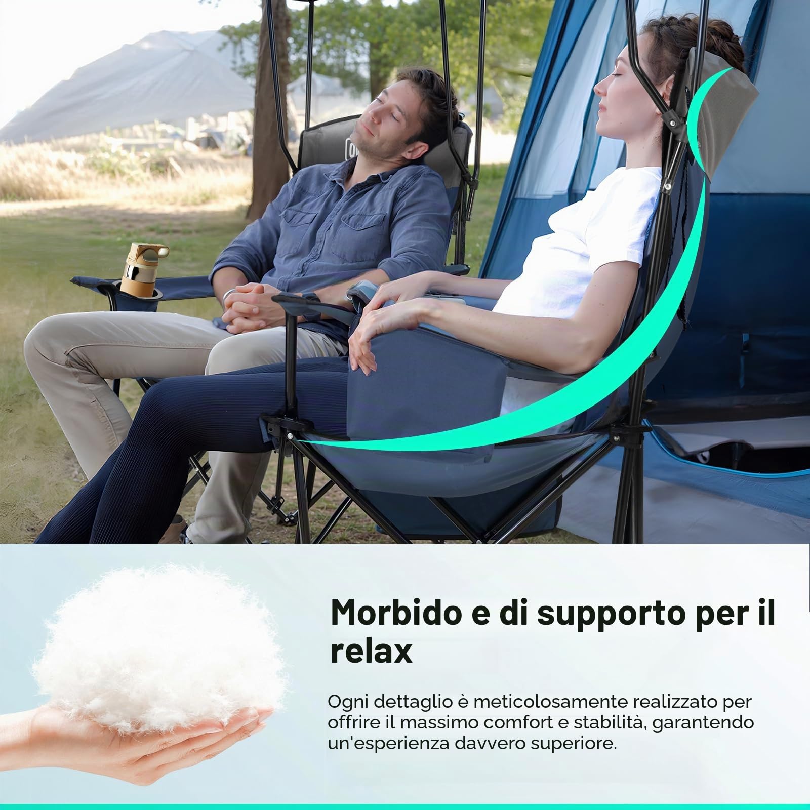 OVERMONT Sedia da Campeggio Pieghevole con Baldacchino - Sedia Portatile con portabicchieri e Borsa per il Trasporto - per Spiaggia Campeggio Viaggi - Fino a 150 kg (Grigio Blu)