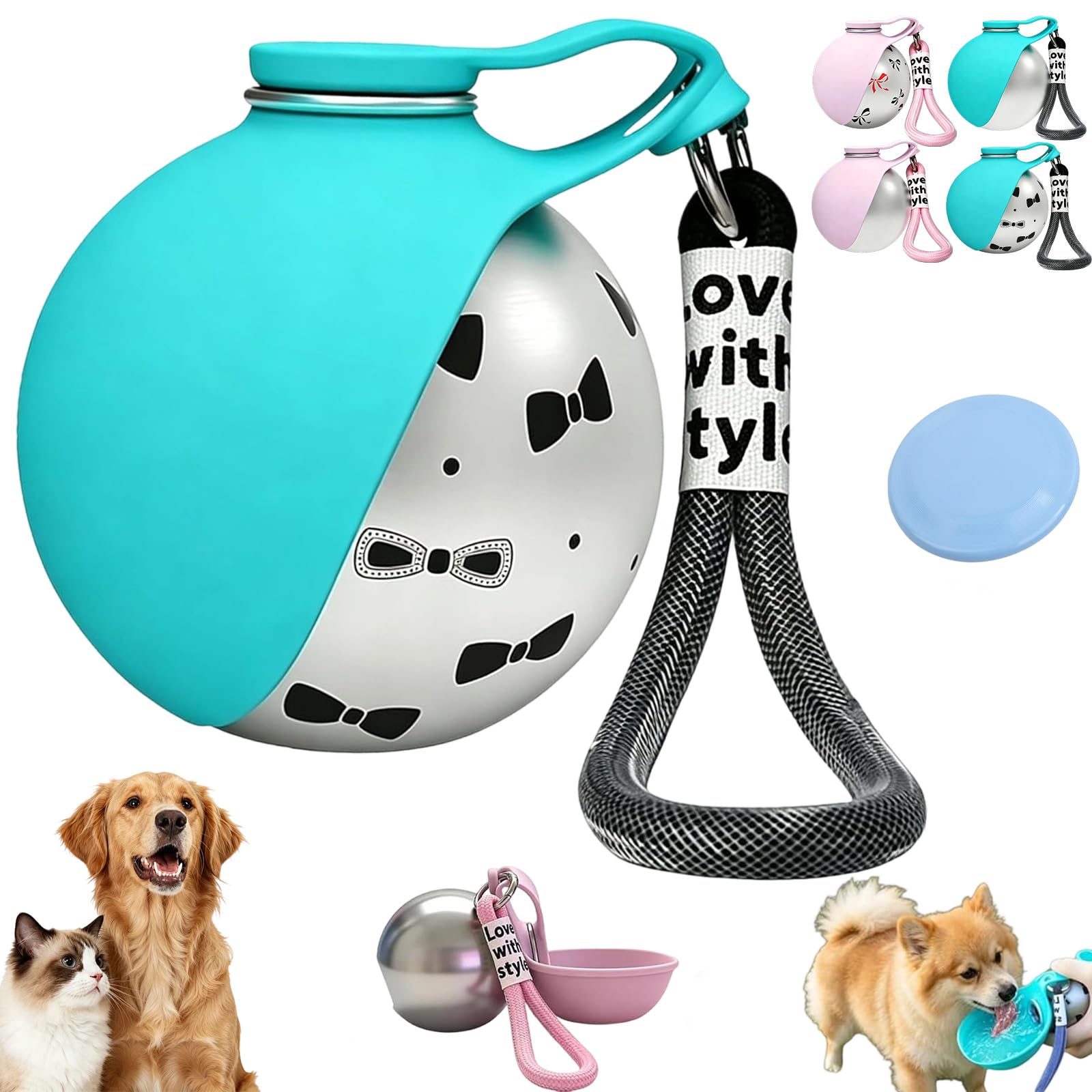 2-in-1 Portable Dog Water Bottle with Bowl, Portable Water Bowl for Dog, 2026 New 10oz Stainless Steel Travel Pet Water Dispenser with Silicone Foldable Bowl for Walking, Hiking & Travel (C)
