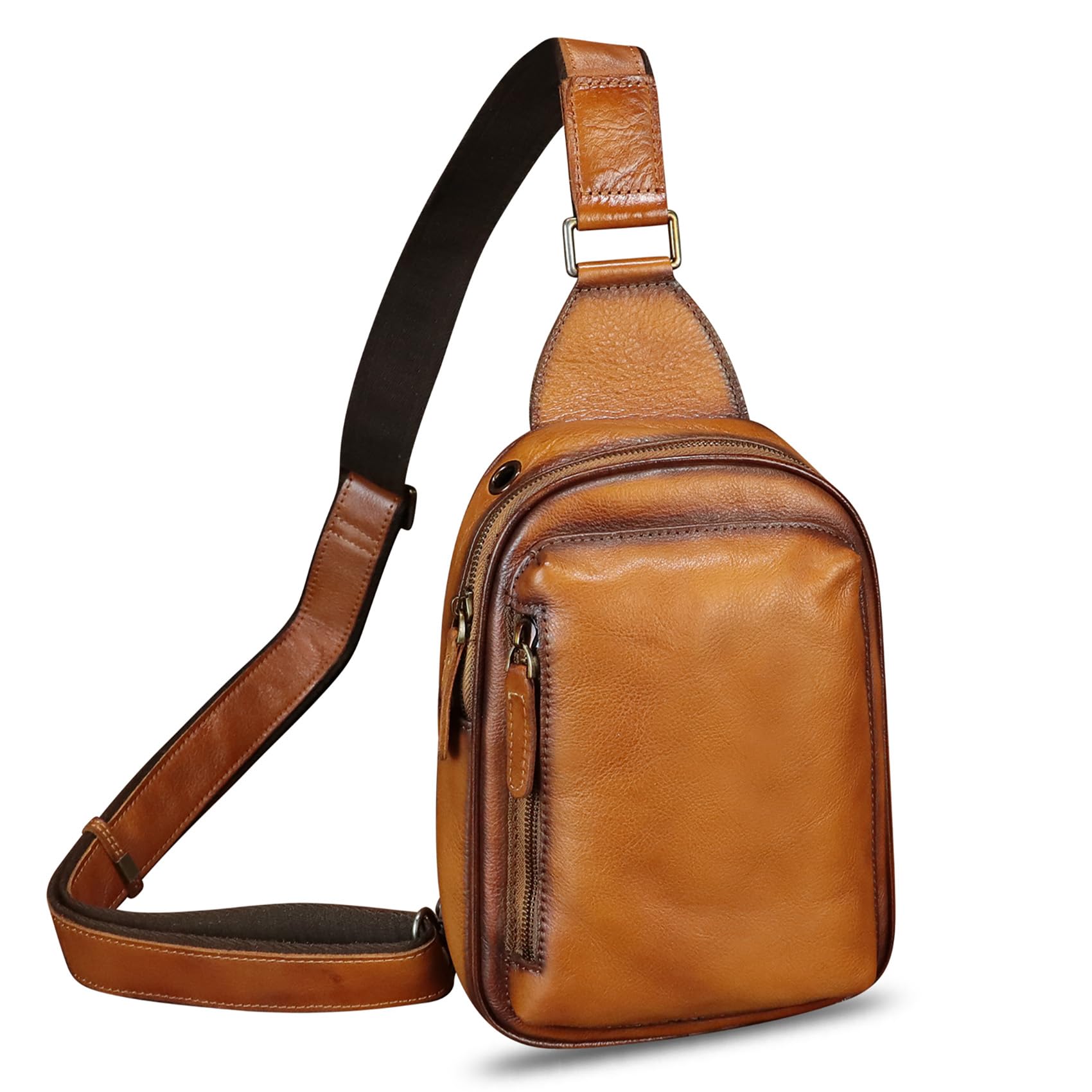 LRTO Genuine Leather Small Sling Bag for Women and Men Crossbody Bag Chest Bag Sling Backpack Purses for Hiking Sports Travel