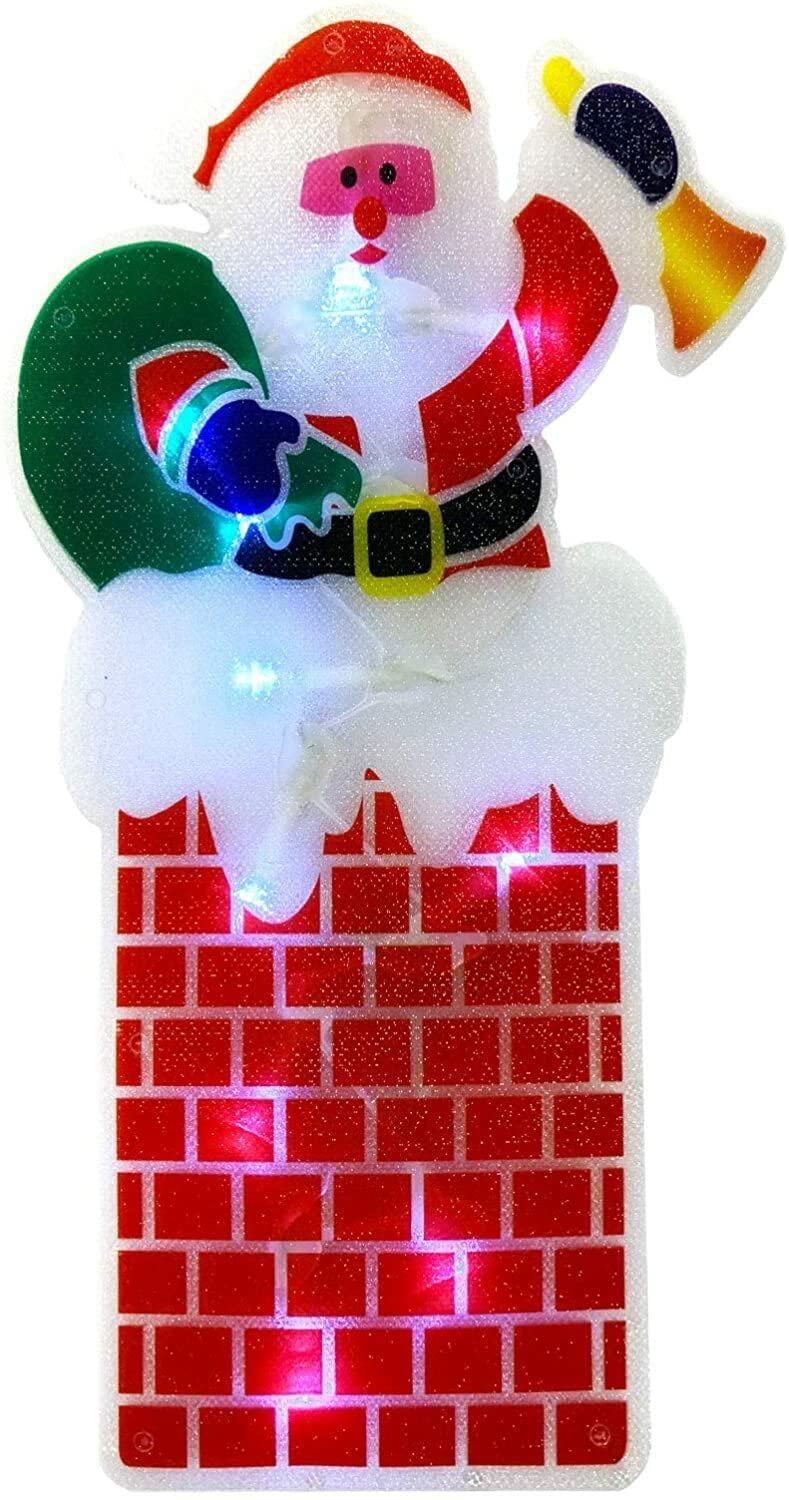 ReTaaj Christmas Decoration 10 LED Metallic Silhouette Lights Window String Hanging Stickers Small Large Light up Sign Indoor Outdoor Festive Party Home Decor Xmas Gift (10 LED SANTA ON CHIMNEY)