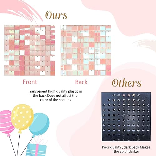 Miniatura 6 de Telón de fondo de pared rosa brillante con lentejuelas, 24 paneles de fondo de fotos para bodas, despedidas de soltera, decoraciones de cumpleaños