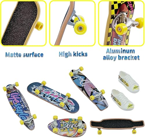 Miniatura 3 de SOWEREAP Juego de 7 diapasones para niños, mini patinetas de dedo, mini zapatos de dedo, kit de iniciación de mini patineta, juguetes de dedo,