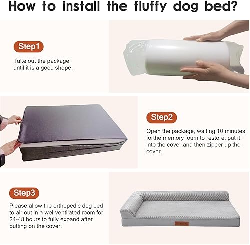 Miniatura 8 de Cama ortopédica para perros de tamaño mediano, 35 x 23 x 6 pulgadas, cama de espuma viscoelástica para perros medianos, funda extraíble lavable,