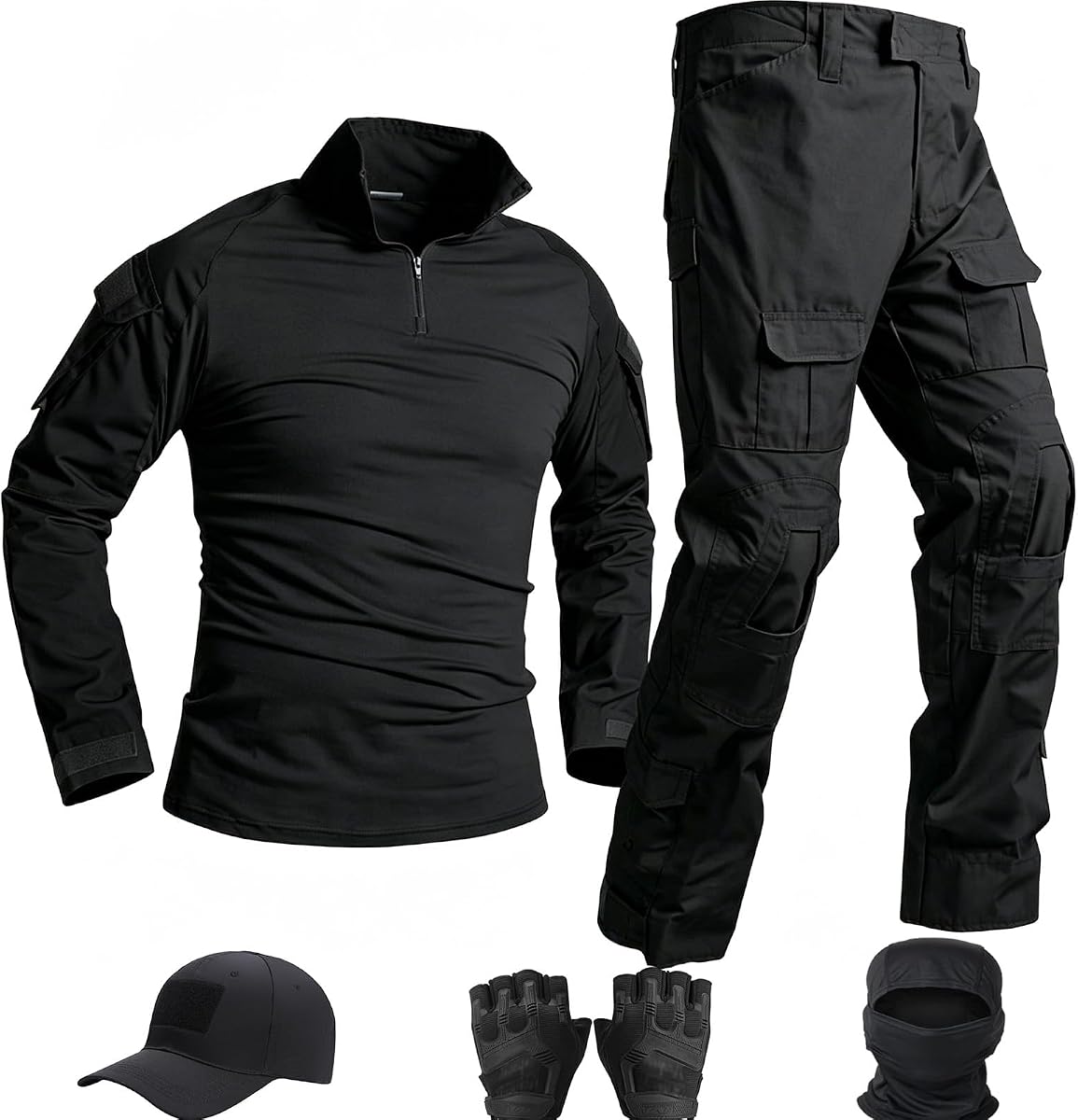 Uniforme táctico,Pantalones de camisa de manga larga de combate,Conjunto de pasamontañas y guantes de gorra,Ropa militar de equipo Airsoft para hombres