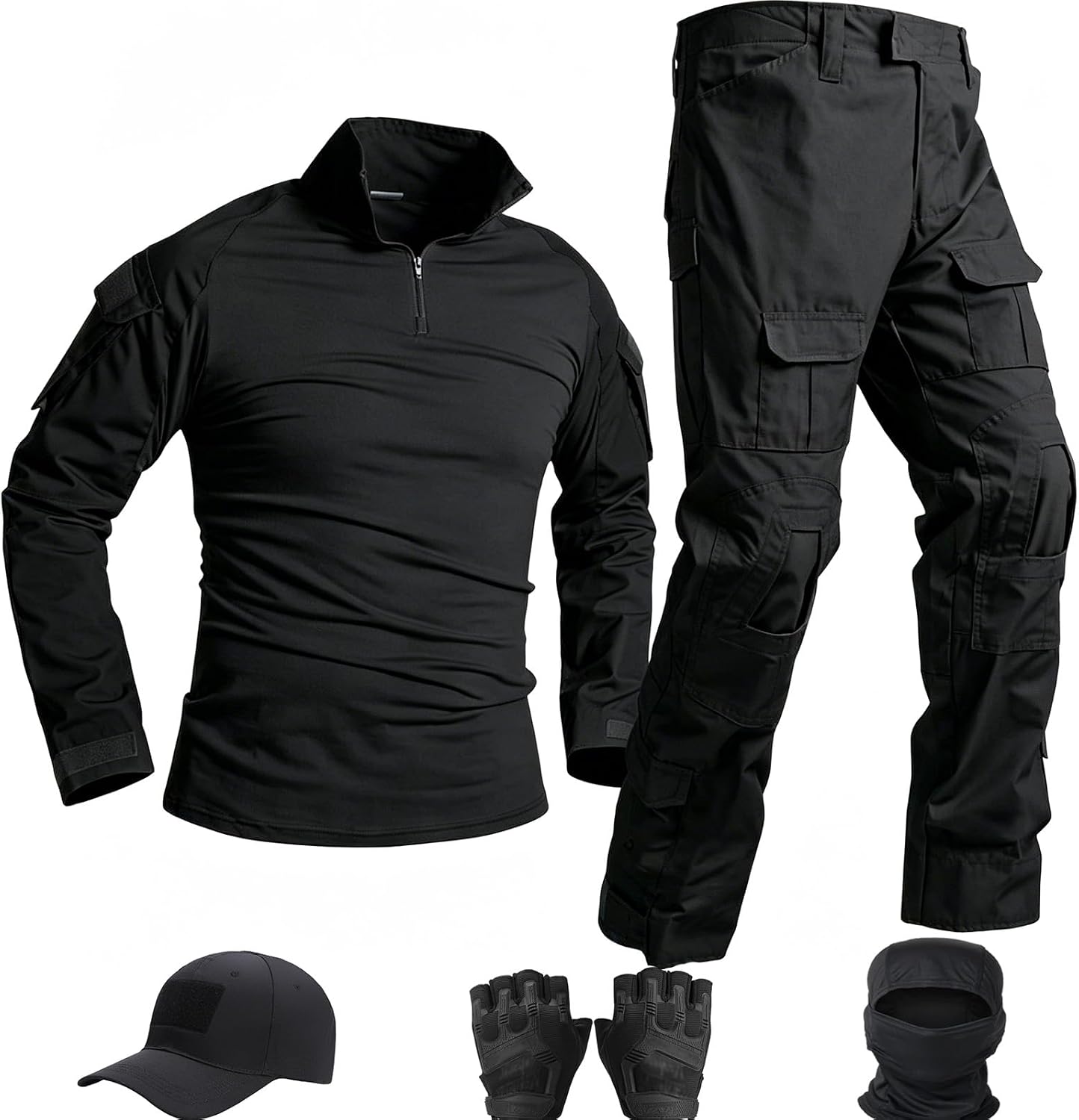 Tactical Uniform,Combat Long Sleeve Shirt Pants,Cap Gloves Balaclava Set,Airsoft Gear Military Clothes for Men