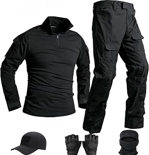 Tactical Uniform,Combat Long Sleeve Shirt Pants,Cap Gloves Balaclava Set,Airsoft Gear Military Clothes for Men