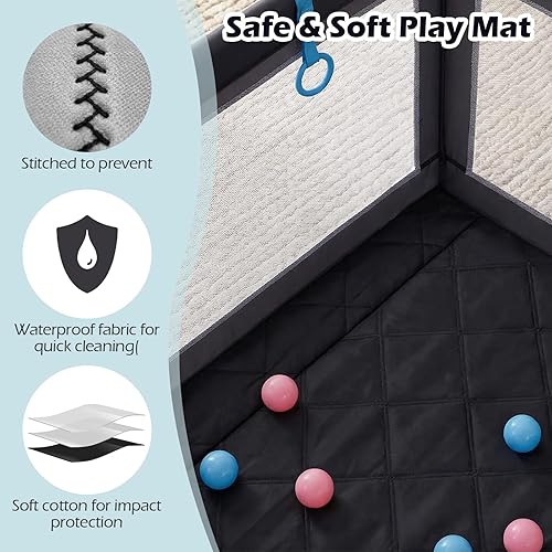 Miniatura 7 de INFANS Corralito para bebés, 74 x 62 pulgadas, patio de juegos extra grande para bebés y niños pequeños con alfombrilla para gatear, pelotas