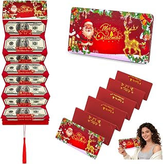 2026 Christmas Money Holder Card, Glossy Christmas Cash Gift Envelopes with Gold Foil, 10-Slot Surprise Cash Envelope, Premium Xmas Greeting Cards for Grandkids Grandparents Parents Kids (Red)