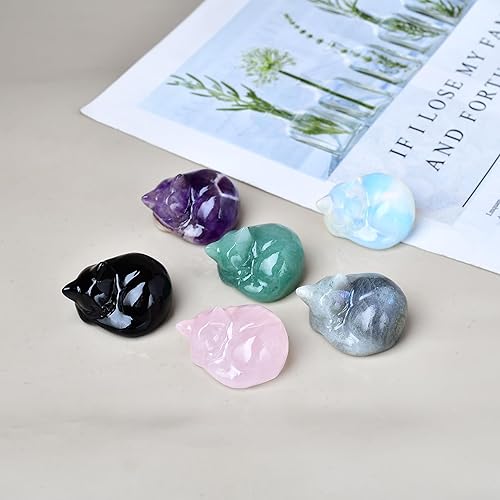 Miniatura 4 de WUYOUSHI Decoración de cristales de gato de ópalo natural, estatua de gato dormido, piedras preciosas pulidas, bonita figura de gatito, dormitorio,
