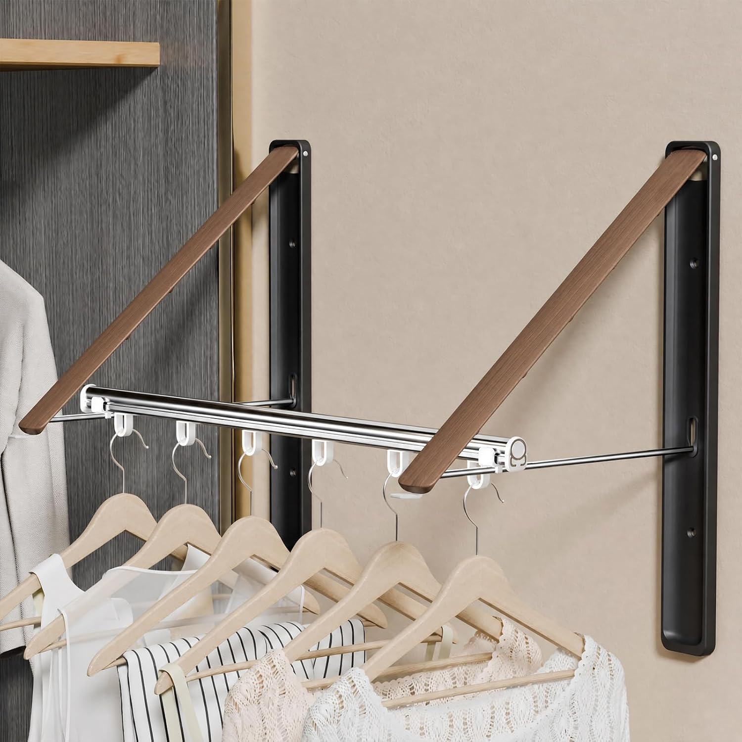 Folding Clothes Hanger Rack Wall mounted for Laundry Clothes Drying Rack image 4