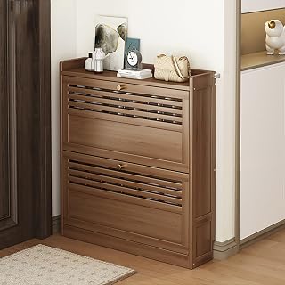 Zapatero de bambú con cajones extraíbles, diseño abatible de 2 o 3 Puertas Que Ahorra Espacio para Entrada, Pasillo y Dormitorio, solución Elegante y Funcional.