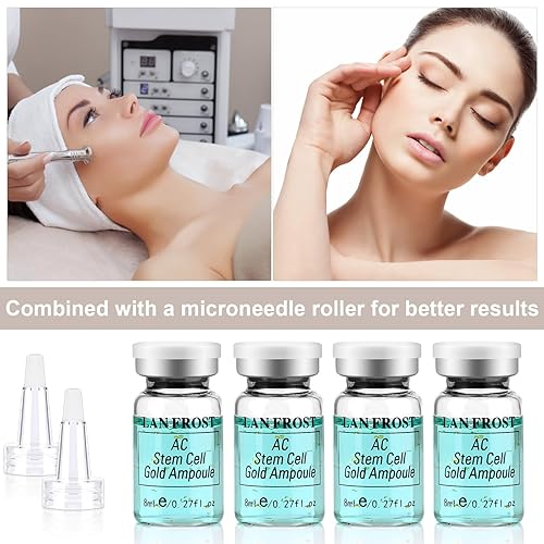 Miniatura 5 de BB Kit de iniciación de brillo facial suero ácido hialurónico, ampolla de oro de células madre AC 0.27 onzas, 12 viales, BB Radiance suero facial