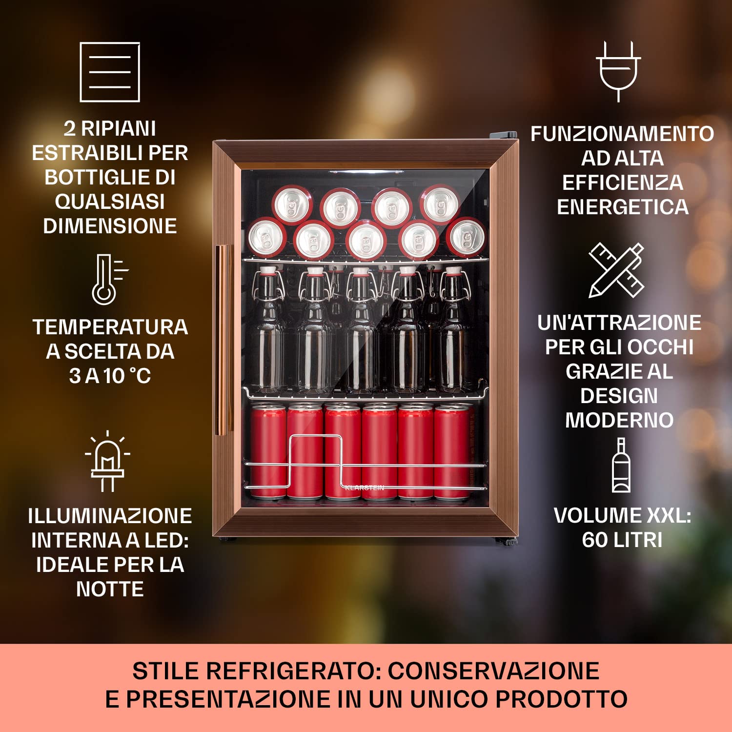 Raffreddatore Beersafe Mini Klarstein 5 Livelli LED Silver 60 L - Dettaglio