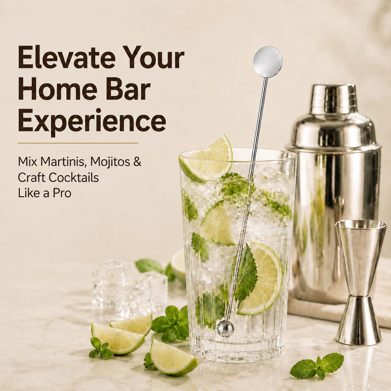 Cocktail Stirrers 8.66" - Silver Steel Swizzle Sticks, 4 Pack