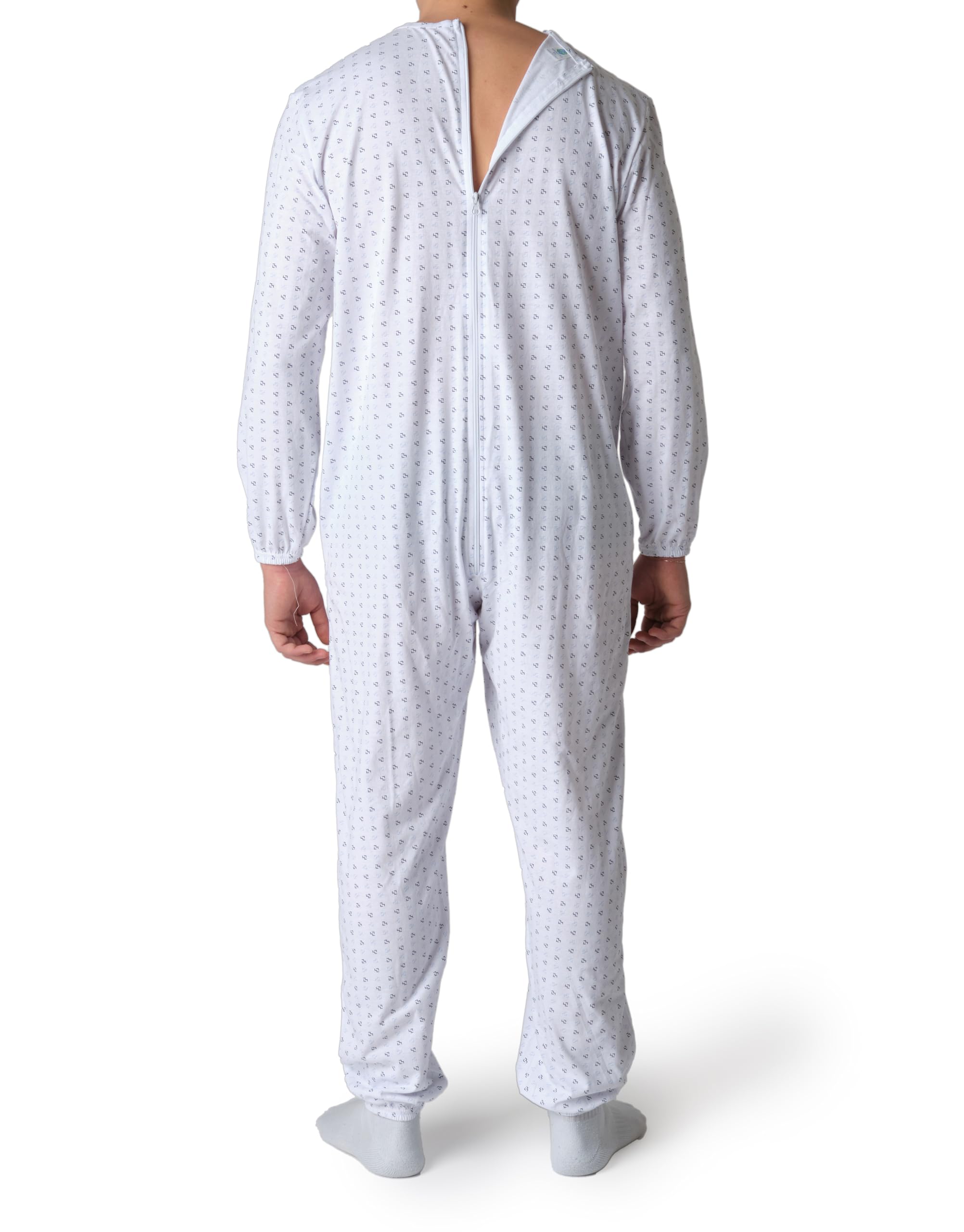 Pyjama sanitaire pour personnes âgées en coton d'été avec fermeture éclair arrière - Tuton pour personnes âgées avec Alzheimer ou Incontinence Made Italy - microfantaisie bleu et