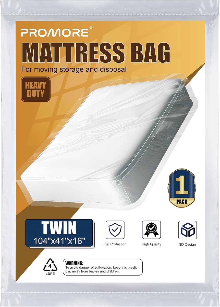 Plastic Mattress Bag for Moving and Storage - Twin/Twin XL Size, 3 Mil Thick