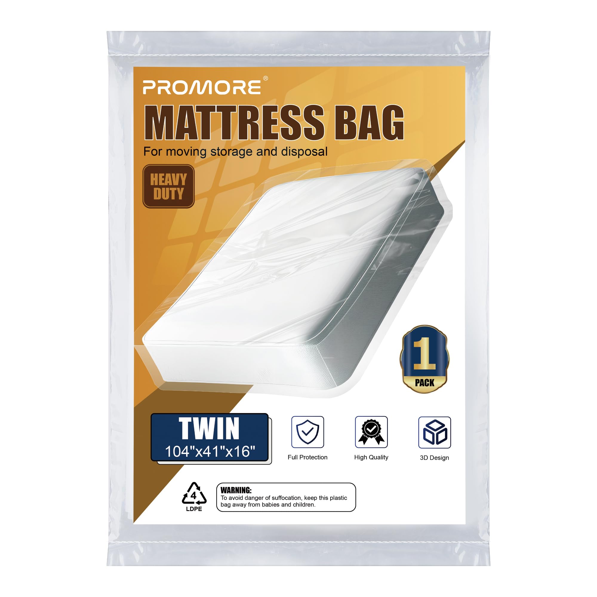 PROMORE Single Size Mattress Cover for Moving Storage, Mattress Bags for Moving and Transport Mattress Protector Storage Bag
