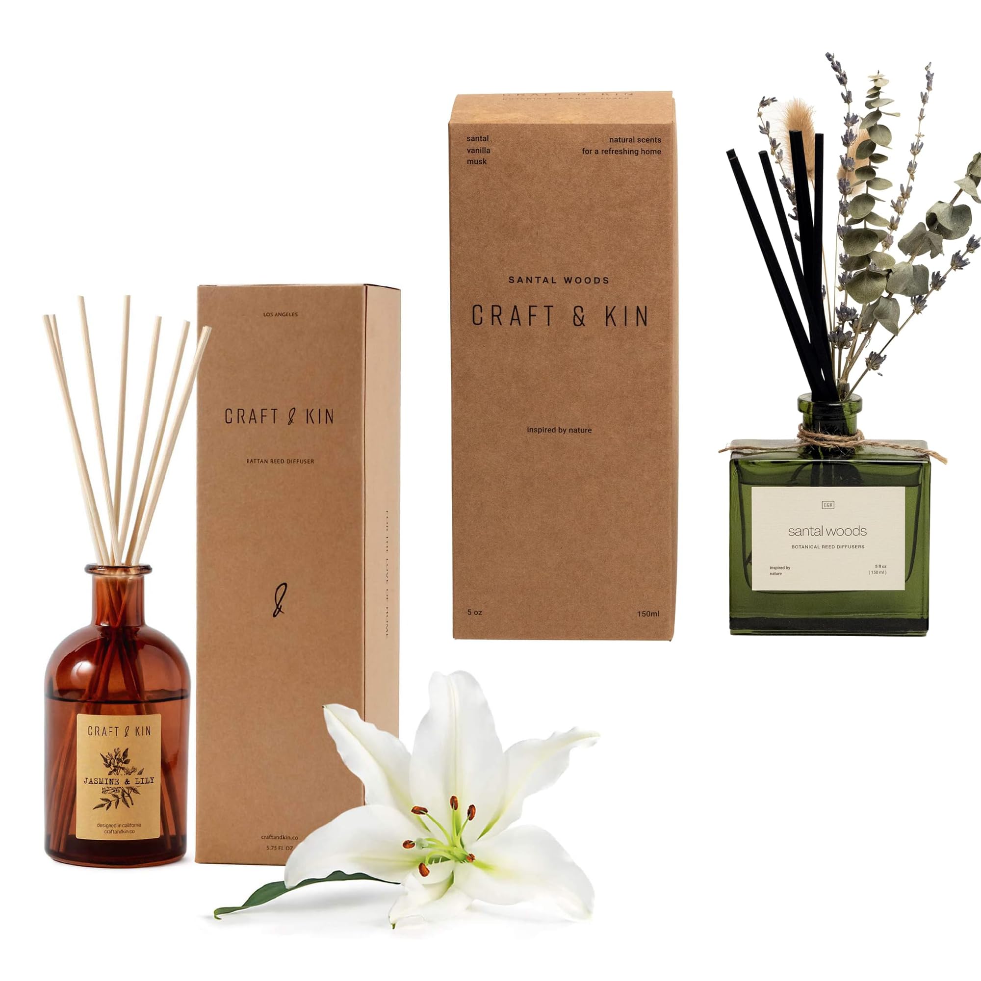 Amazon.com: Craft & Kin Scented Reed Diffuser Bundle | Santal