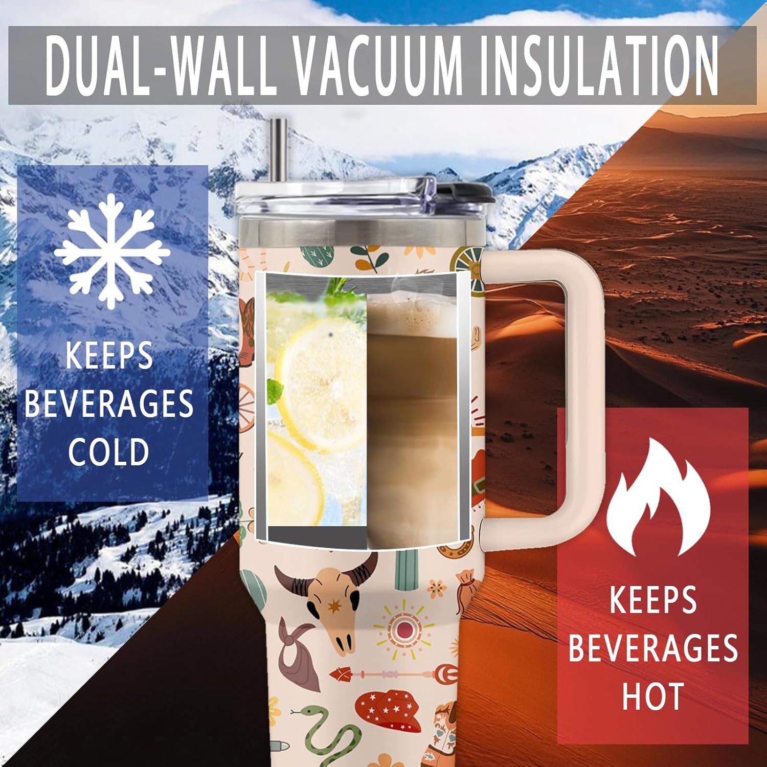 Cowgirl Gifts for Women, 40 Oz Cowgirl Tumbler with Handle & Straw, Cow Stuff, Thanksgiving Christmas Birthday Gift for Cowboy Women Men, Stainless Steel Cowboy Cup, 1 PCS - Image 5