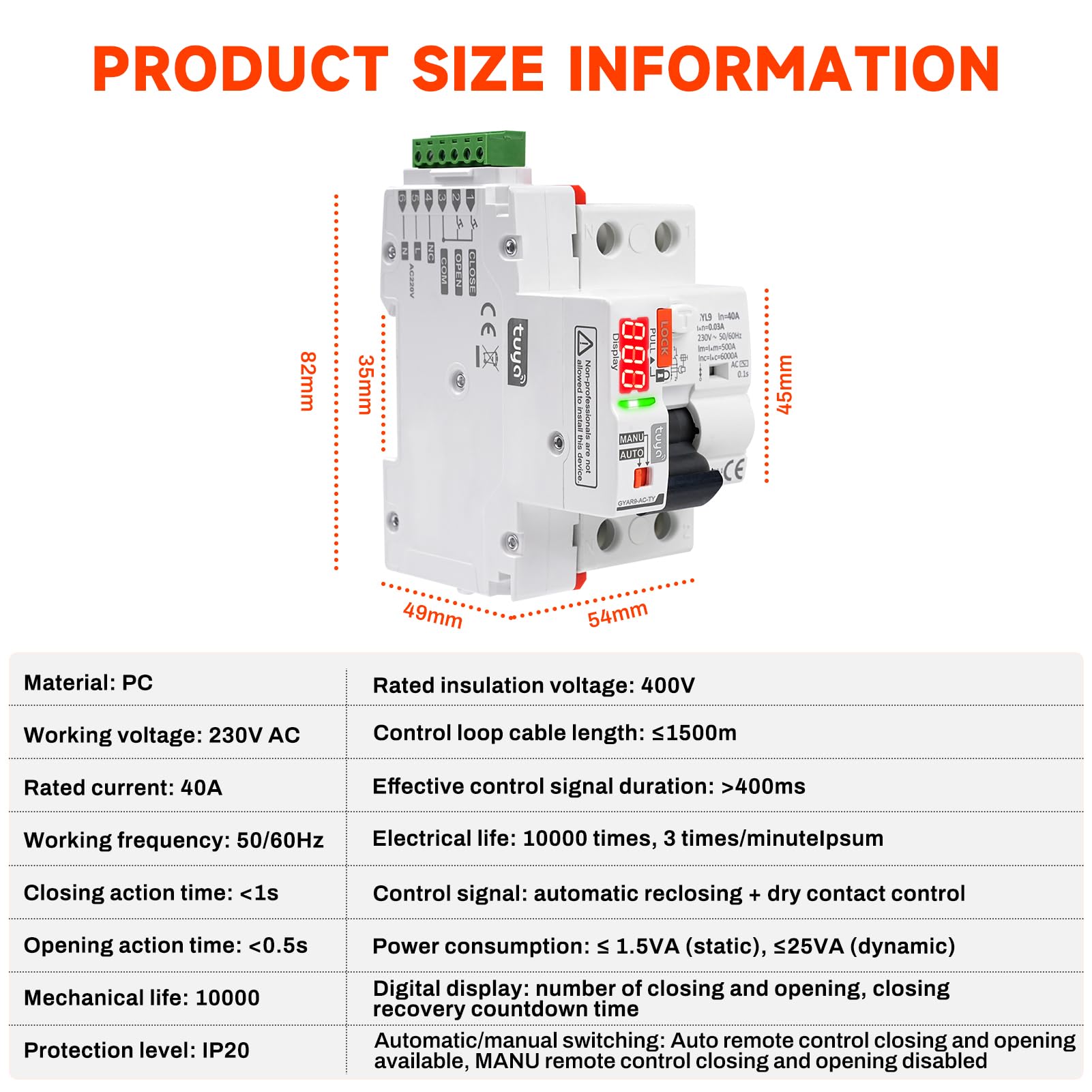 Jadeshay Interruttore Differenziale WiFi 40A 30mA Salvavita con Riarmo Automatico Magnetotermico Interruttore Controllo Remoto Tramite Tuya sul Cellulare o Manuale,Differenziale Tipo AC Display LED