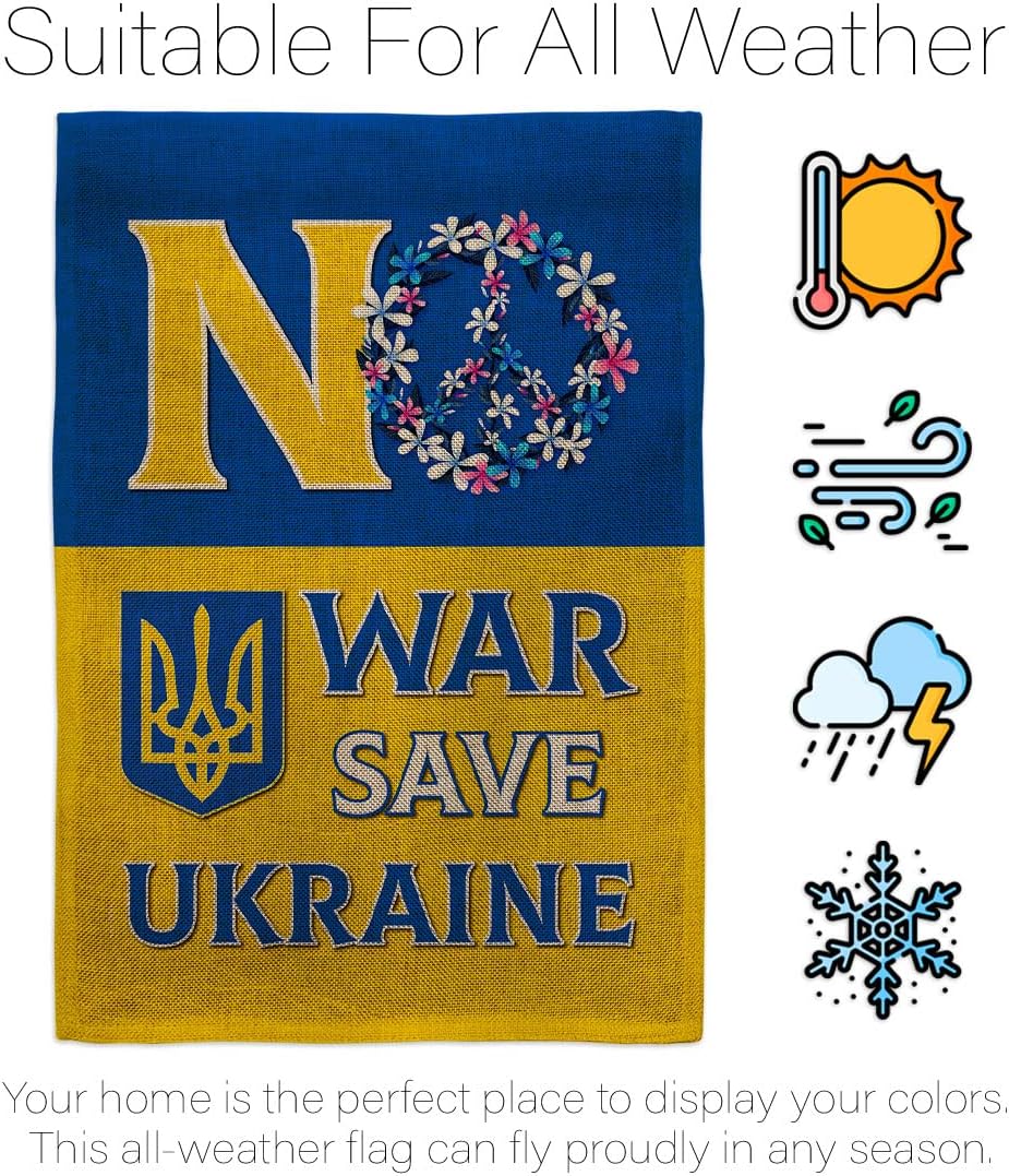 Breeze Decor No War, Save Ukraine Burlap Garden Flag Set Mailbox Hanger Support Cause House Decoration Banner Small Yard Gift Double-Sided, Made in USA
