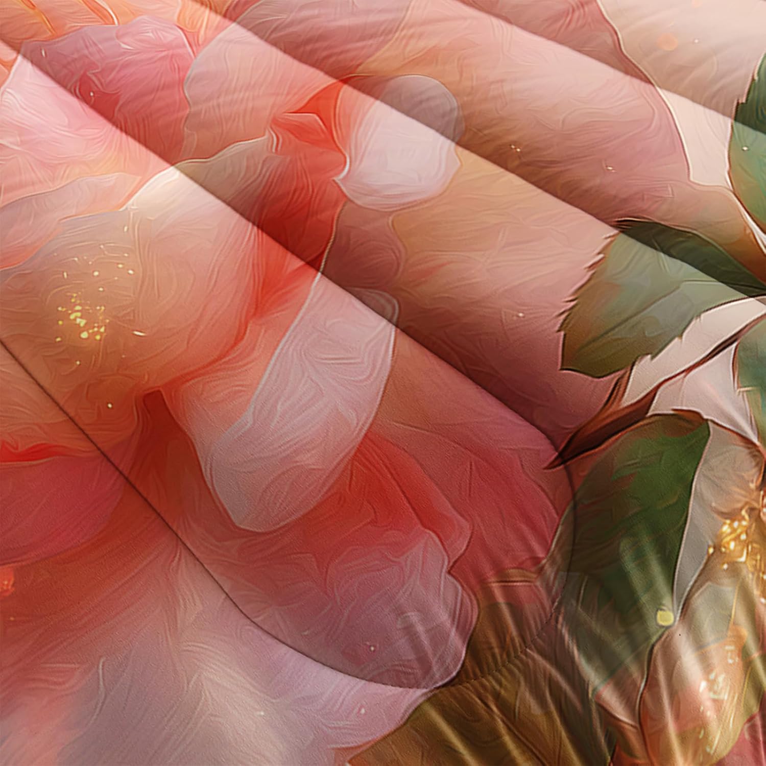 AILONEN Hummingbird Comforter Set Queen Size for Bedroom Decor,Romantic Pink Peony Floral Bedding Set 3Pcs,Nature Bird Flower Quilt with 2 Pillowcases