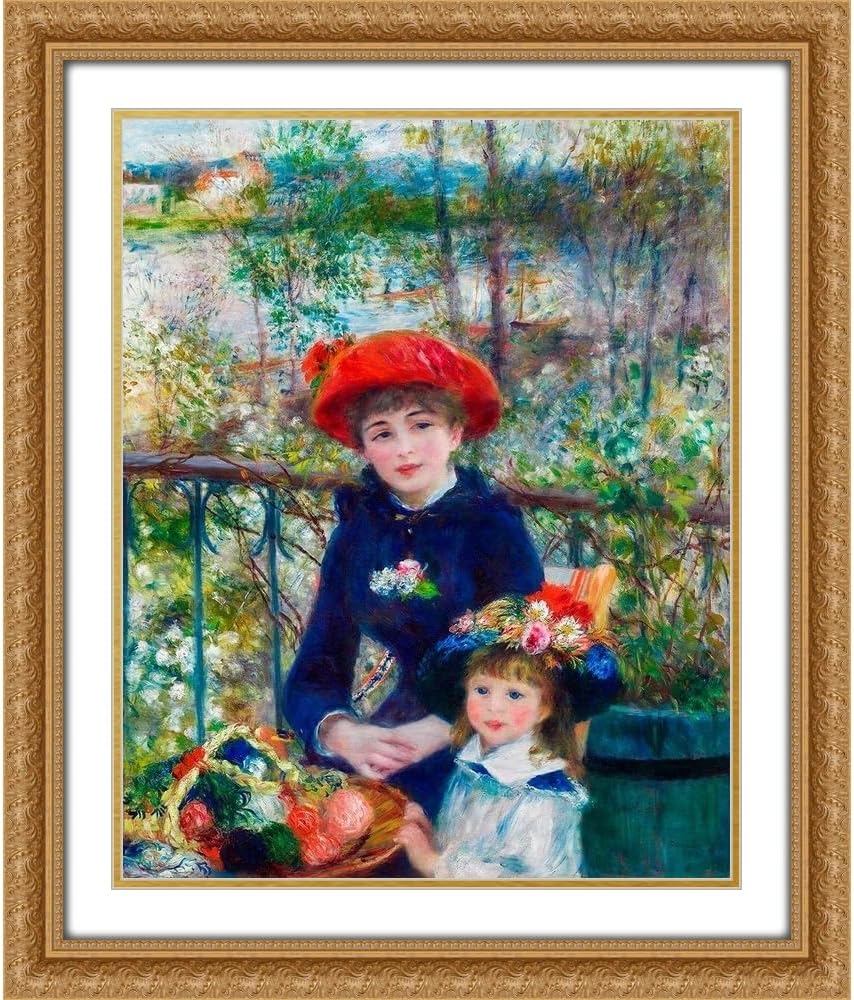 Renoir, Pierre-Auguste 20x23 Gold Ornate Frame and Double Matted Museum Art Print Titled Two Sisters On the Terrace 1881