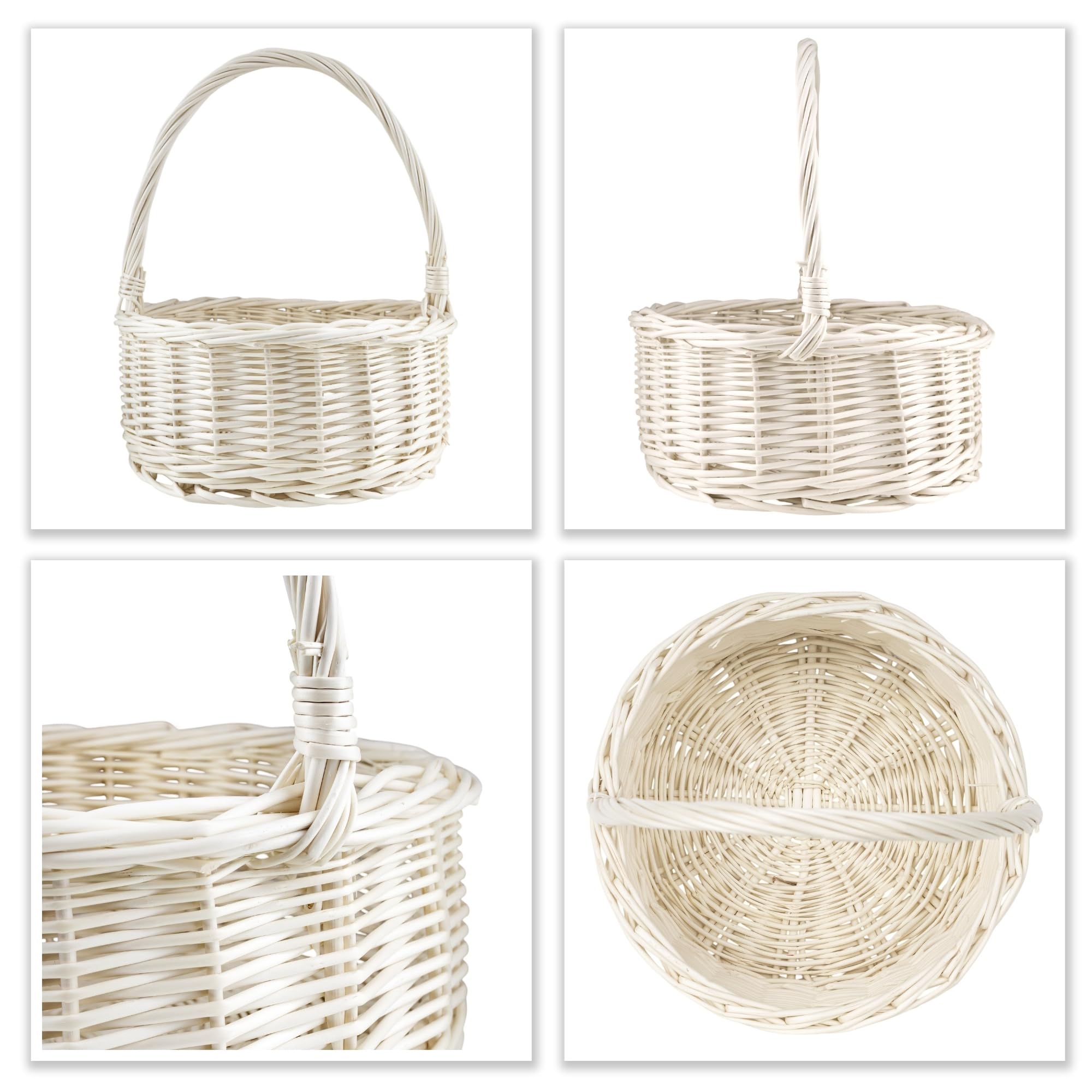 Creative Home Cesto Pasquale Ovale Bianco Crema 30 x 30 x 32 cm | Piccolo Cestino in Vimini con Manico | Cesta Vimini Intrecciata a Mano | Cestino da Giardino, Regalo Natale, Frutta