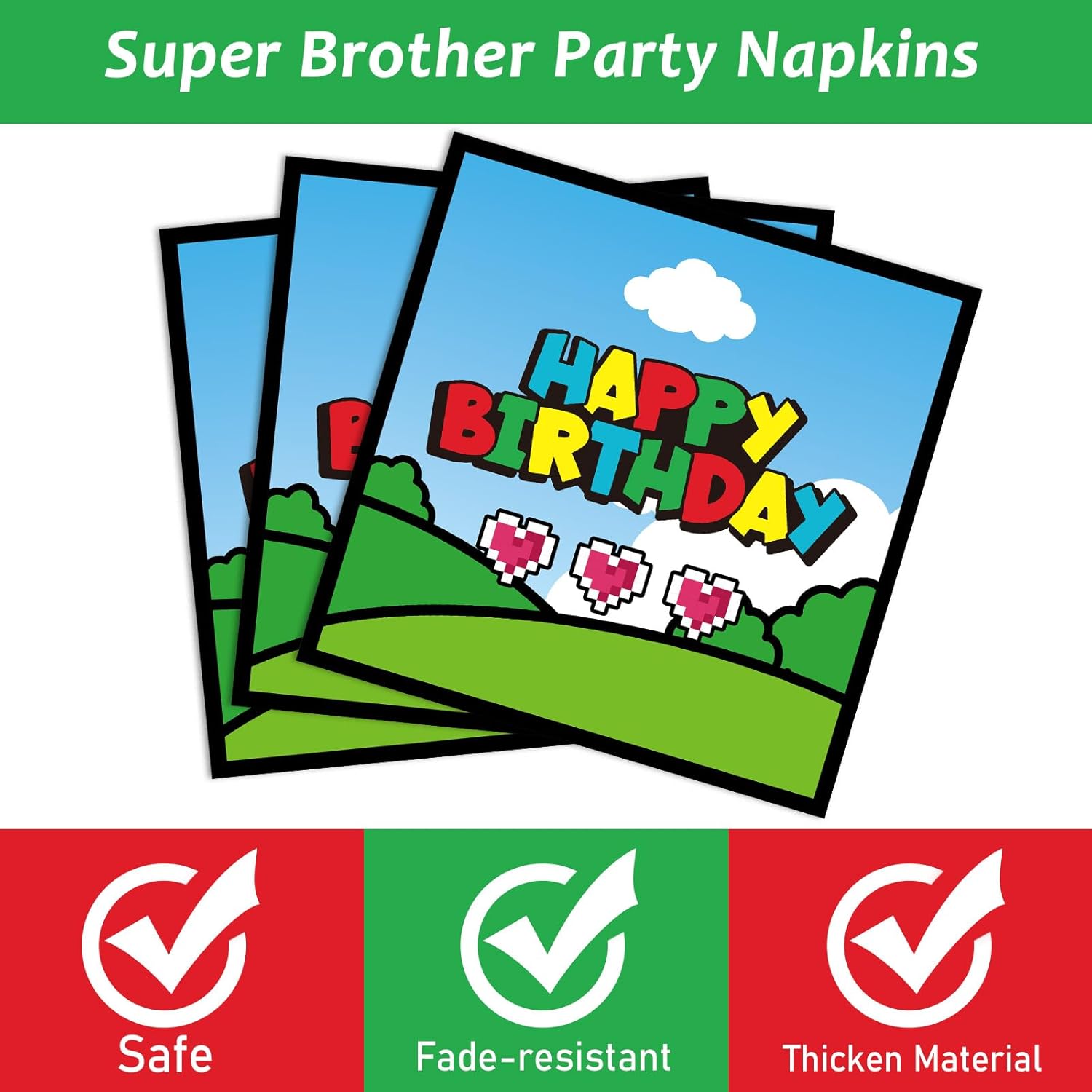 96 Pcs Super Brother Party Supplies Set Super Brother Plates Super Video Games Tablewear and Napkins Forks Super Bros Birthday Party Decorations for Kids Baby Shower Serves 24 - Image 4