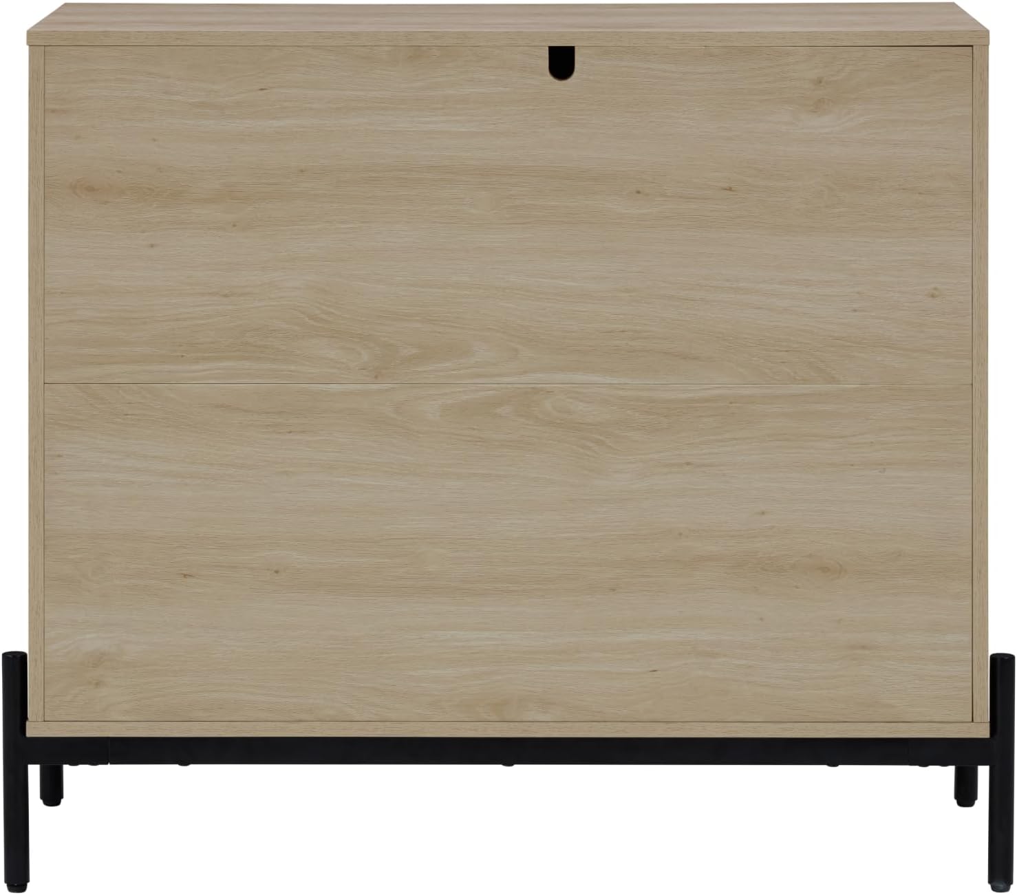 Nathan James Andrew 3-Drawer Rattan Dresser or Boheminan Living Room Storage Cabinet with Natural Rattan Accent and Metal Legs, Light Oak/Black