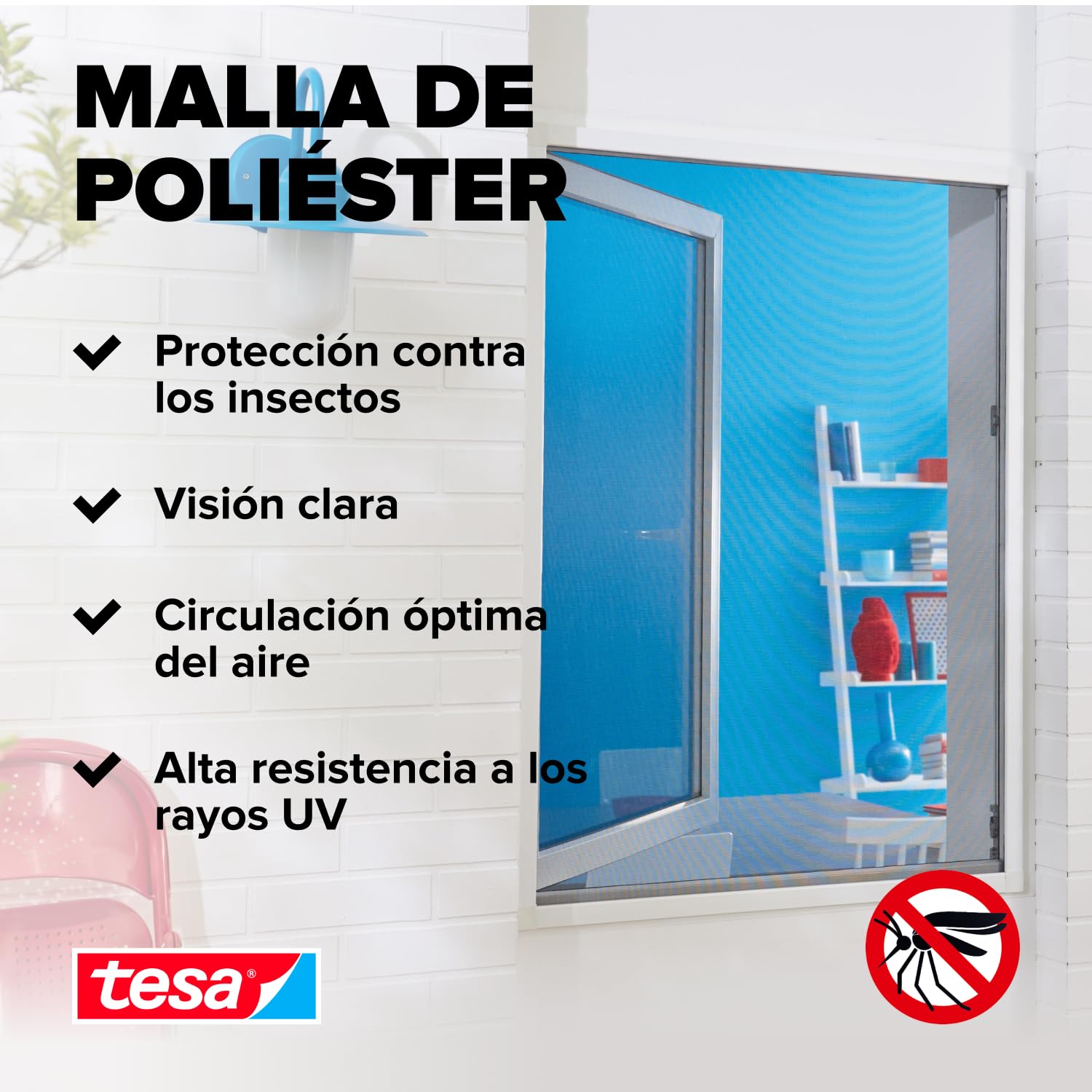 tesa INSECT STOP H&L Fly Screen Premium for Windows - mosquitera con cinta fuerte, removible sin residuos, corte a medida - 130 x 130 cm - antracita (transparente)