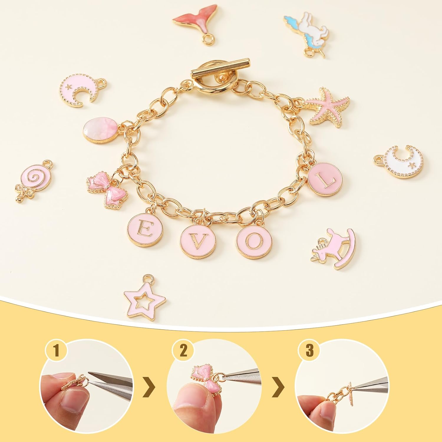 EBOOT 470 Pcs Charm Bangle Bracelet Making Kit Gold Silver Link Chain Bracelet Jewelry Making Kit with Ot Toggle Clasp for DIY Crafting - Image 3