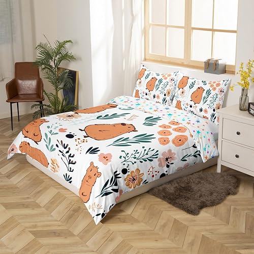 Vista 21 de Feelyou Funda de edredón de perro de dibujos animados, juego de ropa de cama para niños y niñas, perros y flores, funda de edredón con plantas Multi