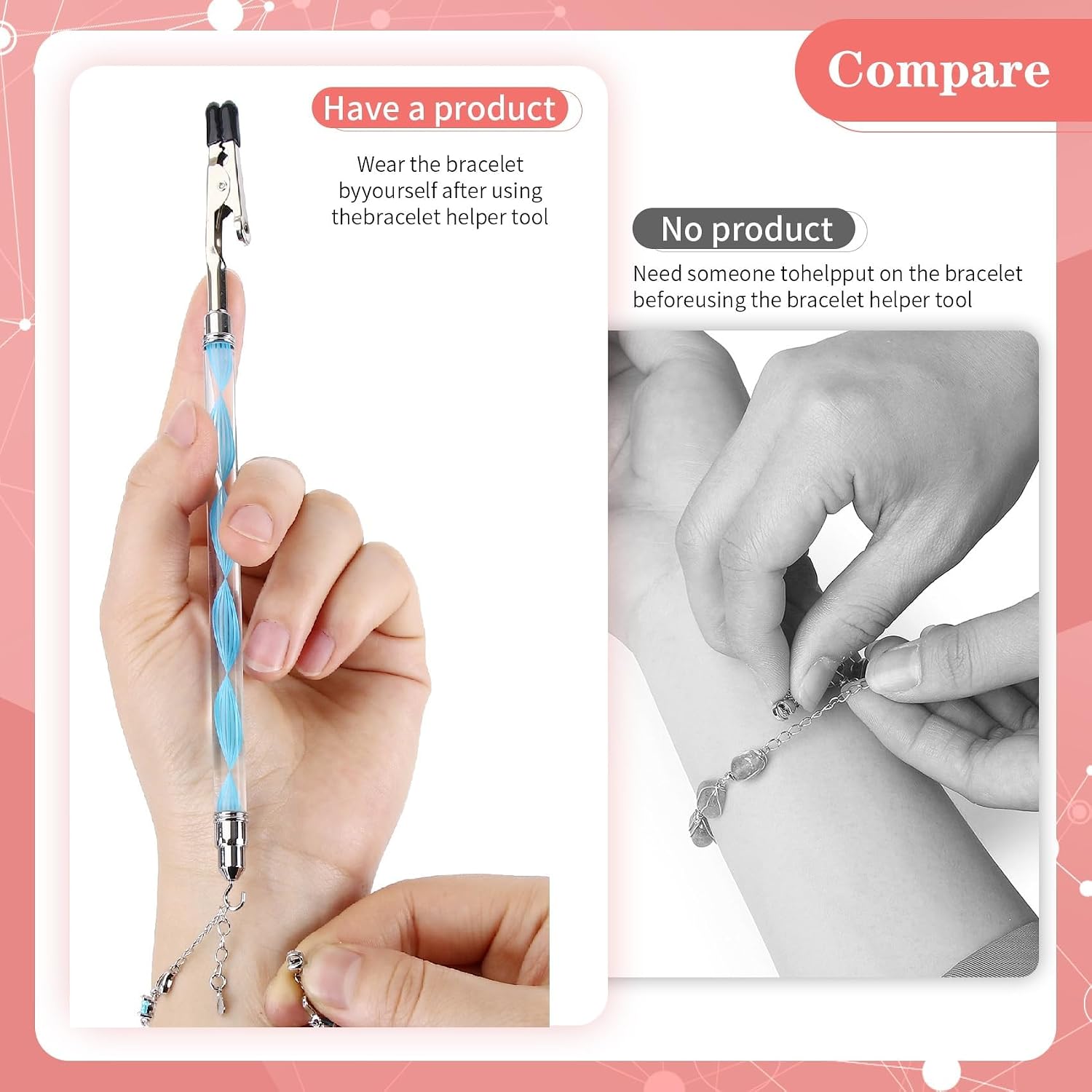 2 in 1 Bracelet Helper Tool -WIFORT 2Pcs Bracelet Helper to Put on Yourself, Quick Release Fastening Jewelry Clasp Helpers,Bracelet Assist Tool with Hook for Necklace, 197mm Extended Design