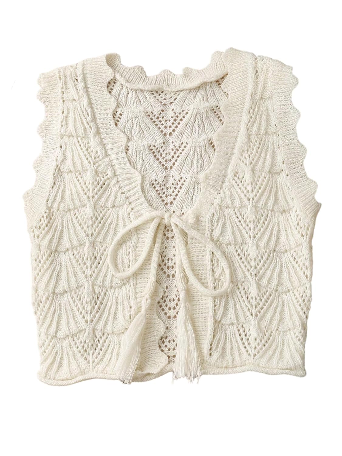 Verdusa Womens Crochet Sweater Vest Vacation Bow Tie Sleeveless Knit Tops