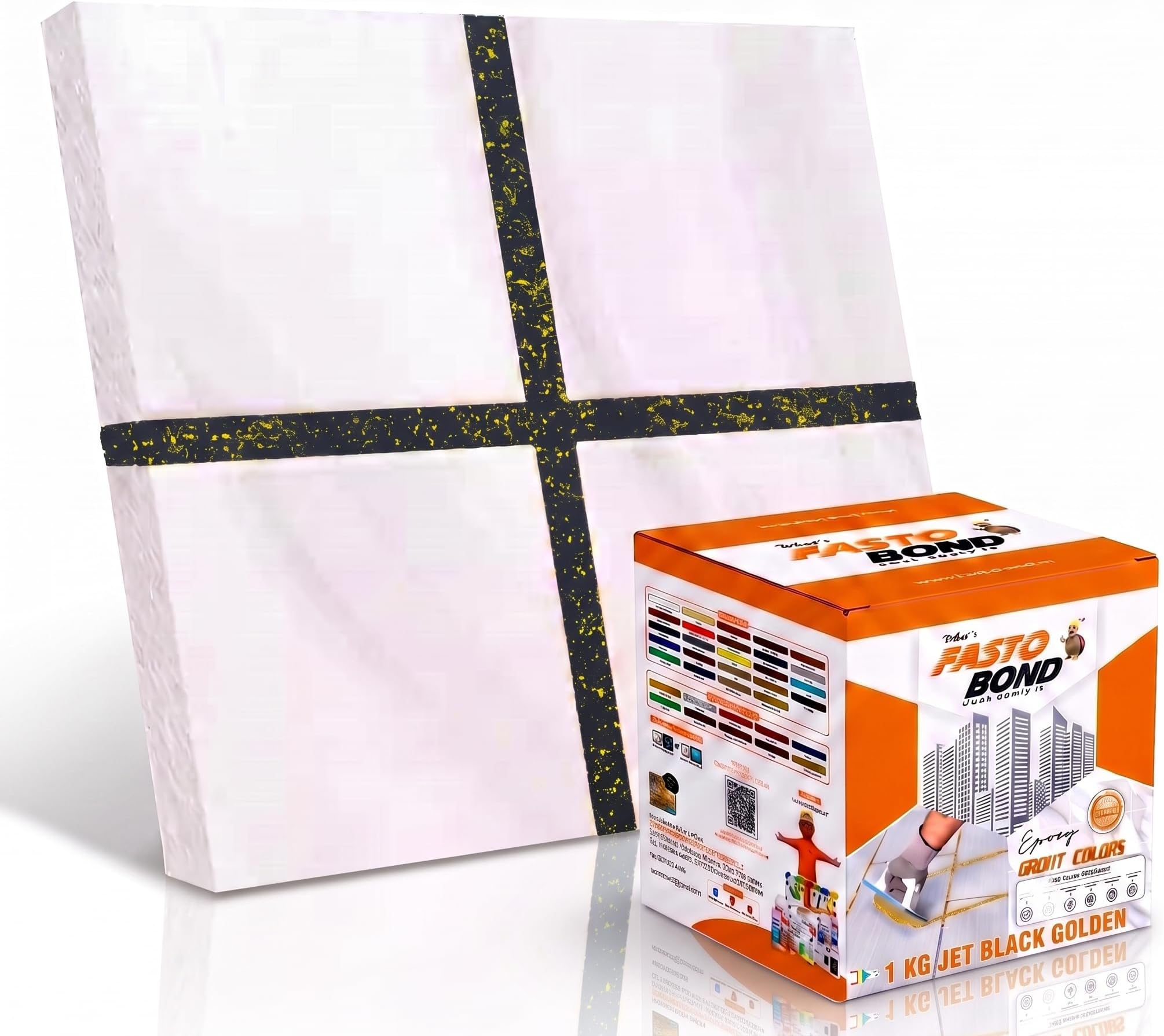 Resin Epoxy Grout - 1 Kg-3 Kg & 5 Kg - Goldan_ Glitter-Sparkle Colors Tile Grout_Fastobond | 3 Components Only | Premixed Glitter For Uniform Finish (1 Kg, Black Golden), 1 Bucket