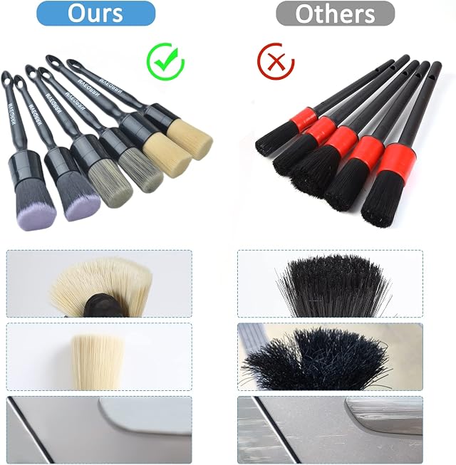 MVEQRRN 6 Pcs Car Detailing Brush Set, Boars Hair & Soft Cleaning Brushes — photo 6