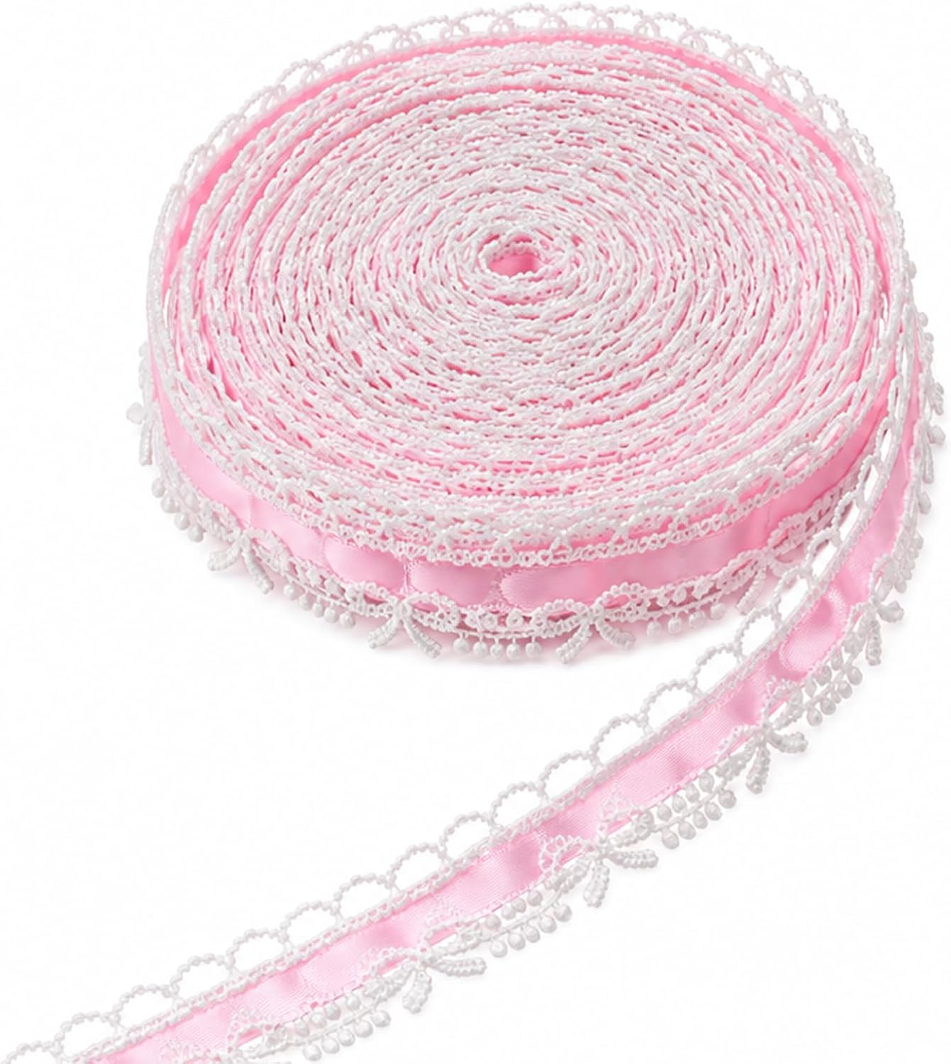 5 Yards Pink Bow Lace Ribbon, Pink Lace Ribbon | Premium Polyester Lace Trim for Sewing, Bouquet Packaging, DIY Crafts and Wedding Decorations. Soft, Durable and Elegant.