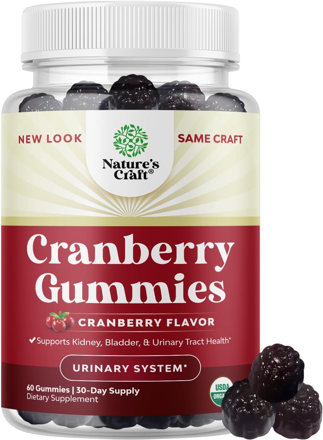 Natural Cranberry Gummies for Women and Men - Extra Strength Delicious Antioxidant Cranberry Chews 1000mg for Urinary Tract Health Kidney Support Bladder and Immunity - Vegan Gluten and Gelatin Free