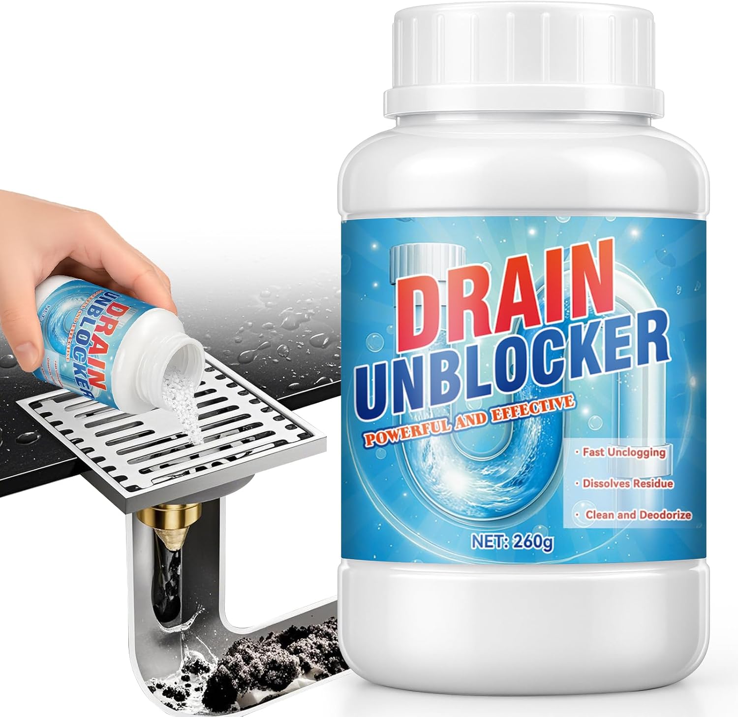 Pipeline Dredging Agent, Drain Clog Remover, Heavy Duty Cleaner for Kitchen Sink Shower Toilet Outdoor Pipes Fast Acting Hair Grease Odor Removal