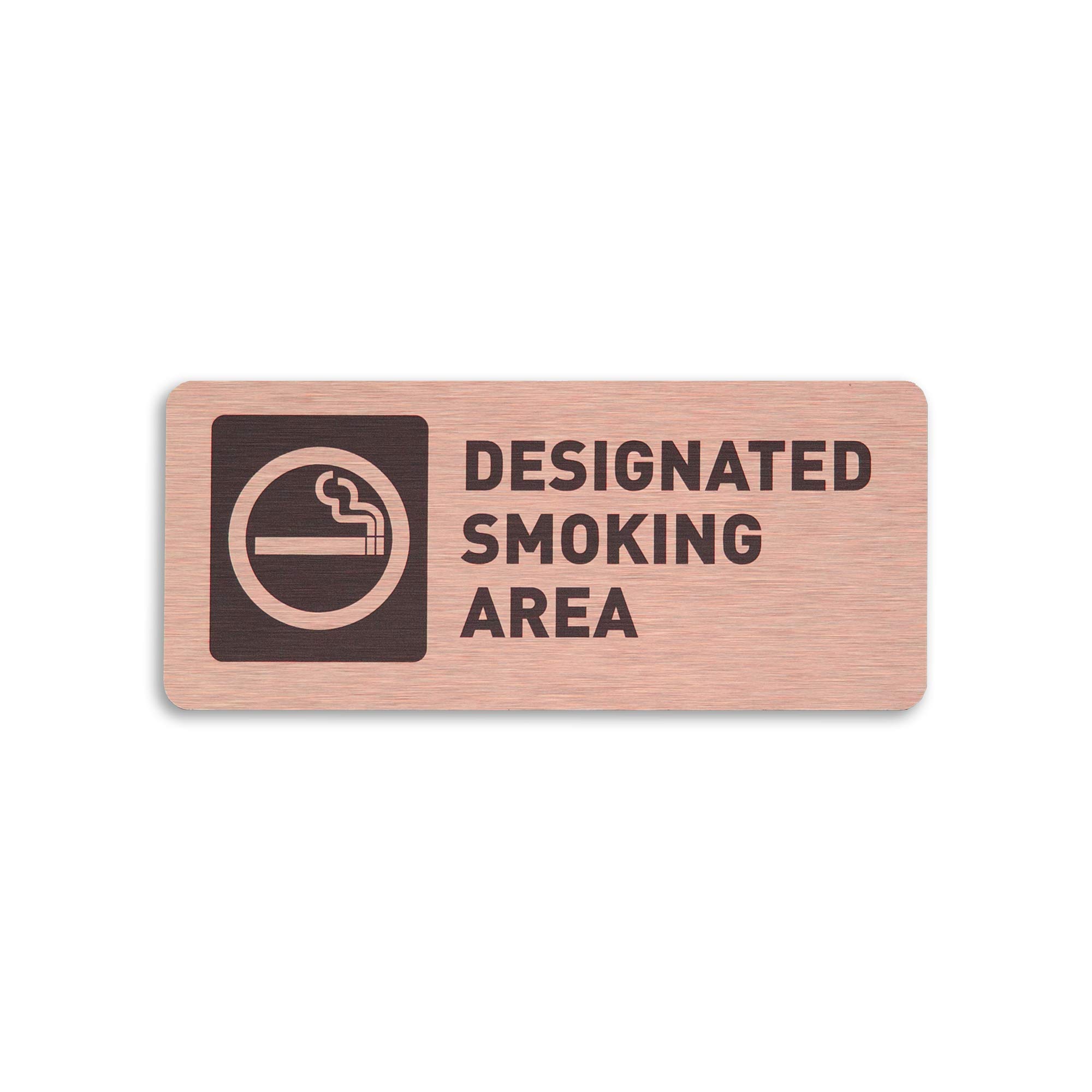 Designated Smoking Sign - Designated Smoking VapingArea Signs for Business - Includes Adhesive Strips for Easy Installation- Brushed Metal Designated Smoking Sign - 7" W x 3" H (Brushed Bronze)