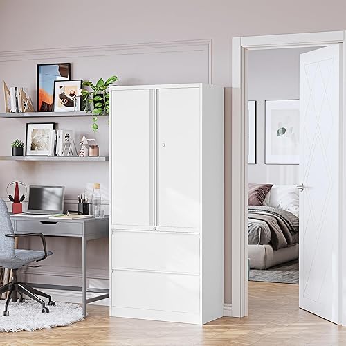 Miniatura 10 de Archivador de metal de 3 cajones, archivadores verticales laterales para oficina en casa, archivador de bloqueo con estantes de almacenamiento,