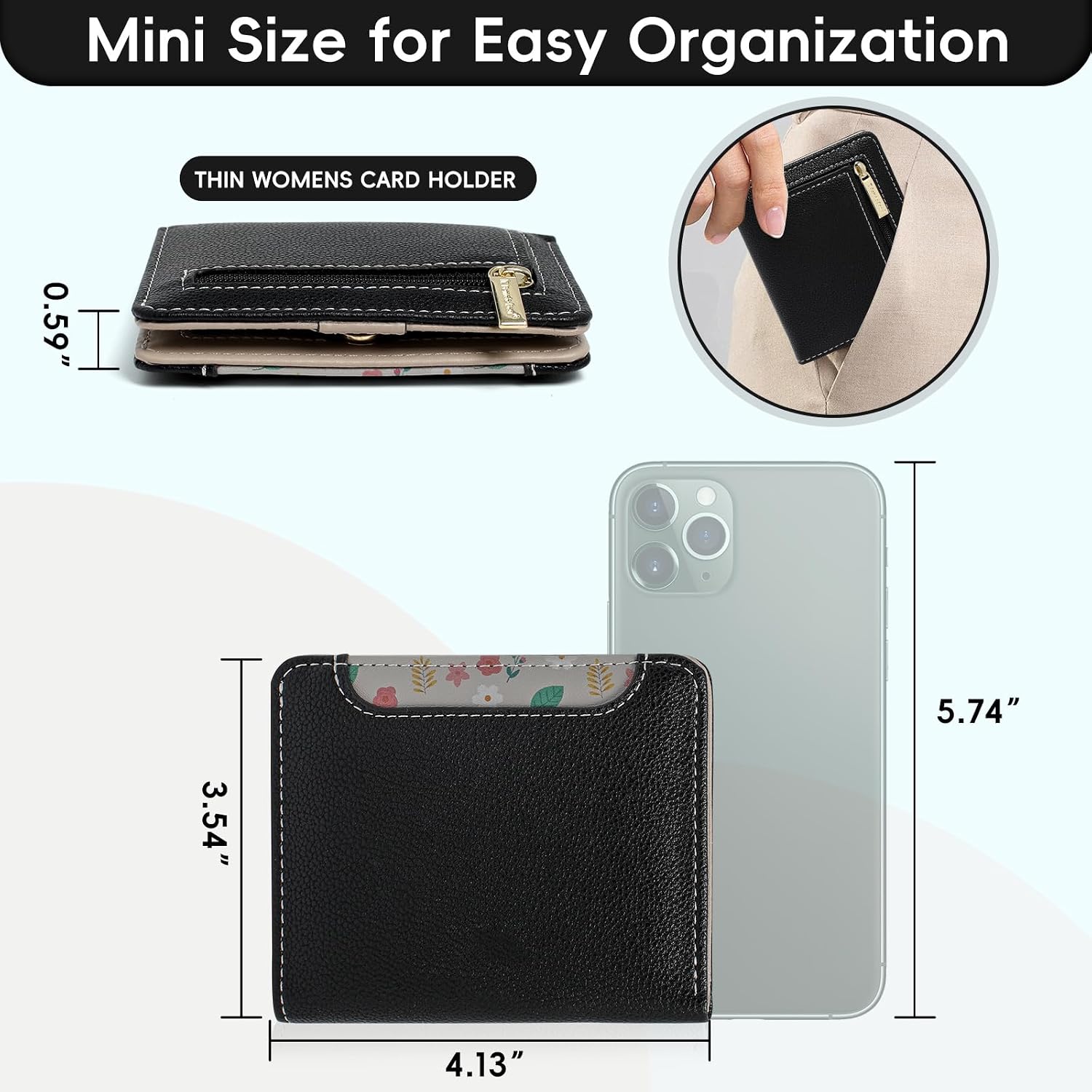 Pomelo Best Small Wallet Women RFID Blocking Bifold Leather Wallets for Women Credit Card Holder with ID Window Zipper Coin Pocket Black